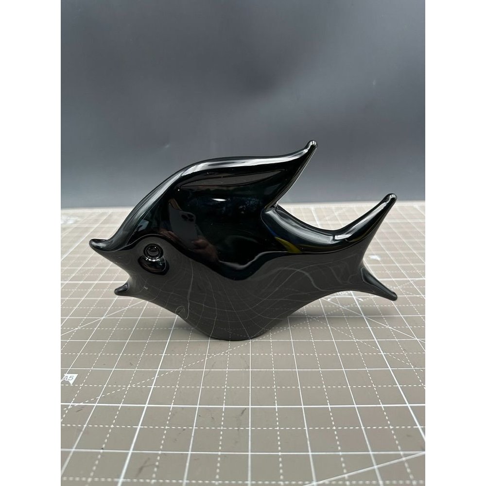 Art Glass Black Guppy Fish PaperWeight Marcolin signed numbered Sweden